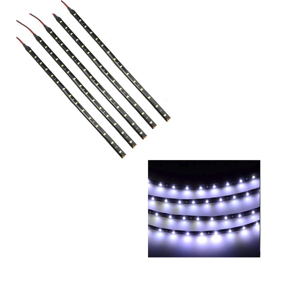 White 5PCS 12V 12″ 15SMD Flexible LED Strip Light Waterproof For Car Truck Boat