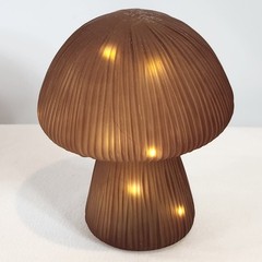 ANTHROPOLOGIE Large 8″H Brown Glass Mushroom Light-Up Lamp Woodsy Garden Fairy