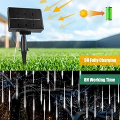 Solar Meteor Shower Lights Outdoor – 576 LED Rain Drop with Pure White