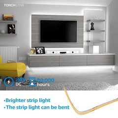 COB LED Strip Lights DC24V 5M/16.4ft Flexible Tape Light 3000K Warm White 5400lm