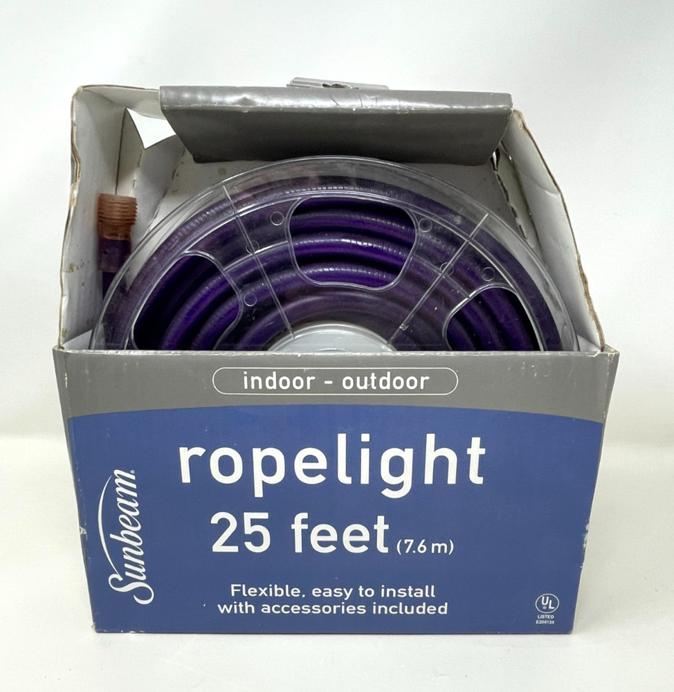 Sunbeam 25 ft Rope Light Indoor & Outdoor Accent Lighting Purple-New