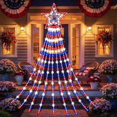 12 ft 4th of July Star Waterfall String Lights 250th Anniversary Independence