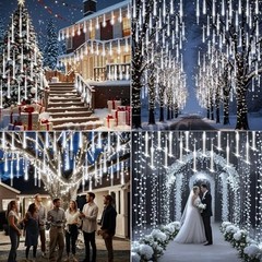 Outdoor Meteor Shower Christmas Lights 192 LED Falling Rain Drops