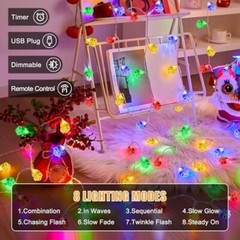 Rose Bud String Lights, 8 Modes Dimmable with Remote, 33 Ft 80 LED Light