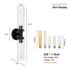 SANTOSTOCK SSW007B2A Black 2-Light Vanity Wall Sconces Clear Glass Shade
