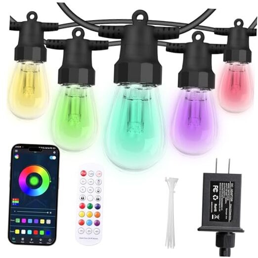 CAWWS Outdoor String Lights 50FT, Outdoor Lights for Patio with 20 50ft
