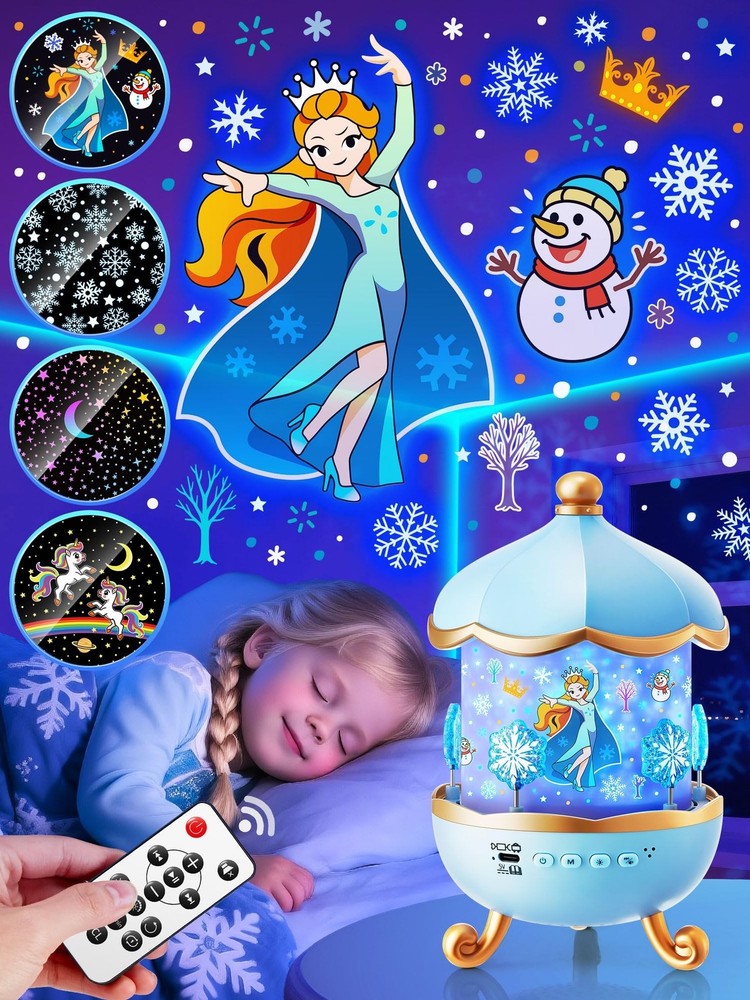 Frozen Toys, 15 Music+16 Films+315 Colors Night Light for Kids, 360°+Remote