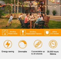 Outdoor String Lights 50 FT, Patio Bulbs with 27 LED Plastic Edison ST38 Bulb…