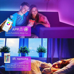 50Ft Bluetooth LED Strip Light Music Sync 5050 LED Color Changing Phone Remote
