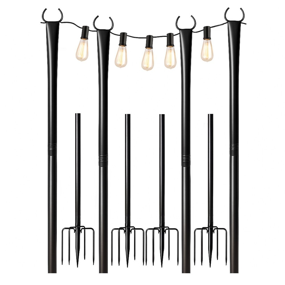 5-11 Foot Black Metal String Light Poles – Steel Bistro Ground Stakes (4 Pack)