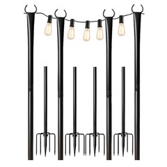 5-11 Foot Black Metal String Light Poles – Steel Bistro Ground Stakes (4 Pack)