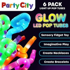 Multicolor LED Pop Tubes 25″ 6 Pack Glow in the Dark Sensory Toys for Kids