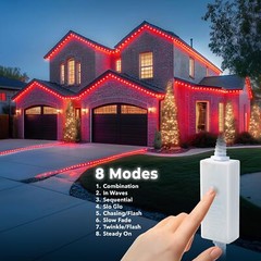 Red 8-Mode LED Outdoor Waterproof Rope Light 10′ 25′ 50′ 100′ 150′ 300′ ft