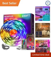 Modern 100ft LED Strip Lights with Bluetooth Control – Perfect for Home Decor
