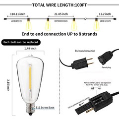 100Ft LED String Lights with 50pcs Shatterproof Bulbs for Outdoor Patio, Garden