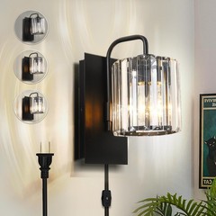 Wvsrbyr Plug In Sconces Square Crystal Sconce Black Plug In Wall Sconce On Off