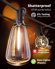 VIPAR Outdoor String Lights 25FT LED Patio IPX5 Waterproof 25FT, Black