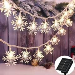 12M Solar Snowflake LED String Lights Fairy Lights Garland Outdoor New Year Chri
