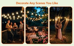60FT Solar String Lights Waterproof 3 Mode w Remote USB & 16 ST38 Bulbs Camping