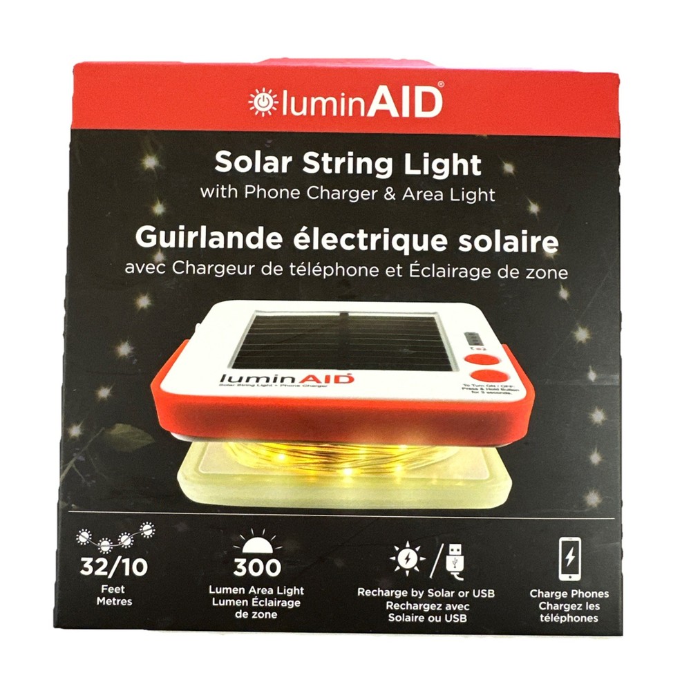 LuminAID Solar String Light 300 Lumens With Phone Charger & Area Light – NEW