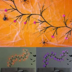 6 Ft Halloween Willow Vine Twig Garland with 54 LED Orange & Purple Lights, Pump