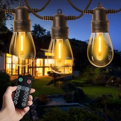 48ft LED Outdoor Waterproof Patio String Lights Dimmable S14 Plastic Bulb Remote