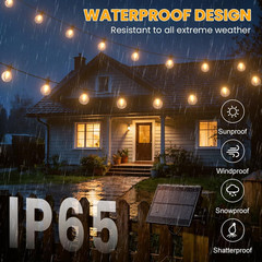 50FT Solar String Lights Outdoor Waterproof IP65 with Usb-Charging , Solar Power