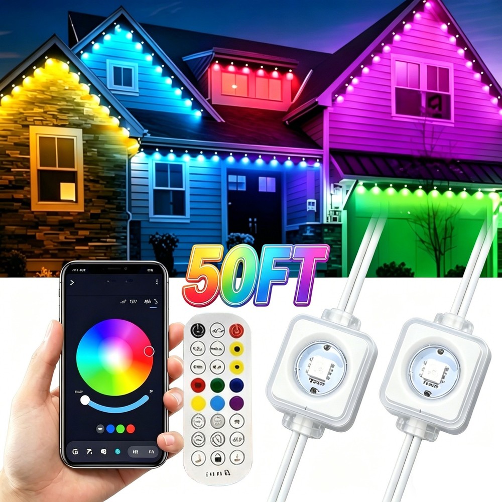 100FT Permanent OutdoorRGB LED Lights APP/Remote Control IP65 Waterproof Vibrant