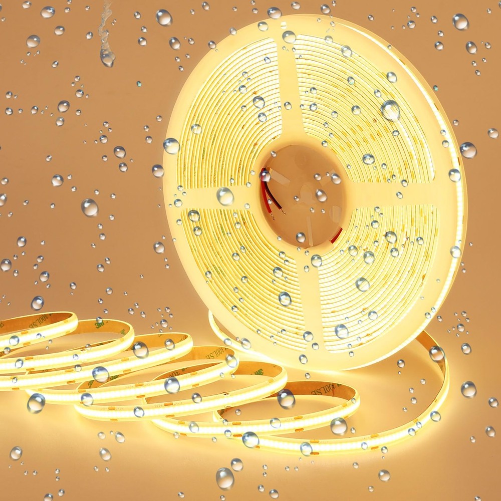 15m/49.2ft 24v Cob Led Strip Light Waterproof Ip65 Warm White 3000k Uniform Glow