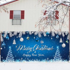 Tatuo Christmas Garage Door Banner Cover 7×16 ft Large Blue 7 x 16 ft, BLUE