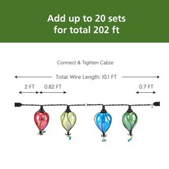 (2pack)10ct7.4ft Multi-color Balloon Shape Plastic LED Tear Drop Outdoor String