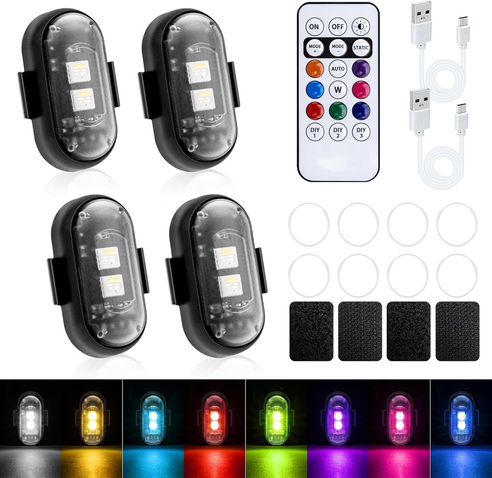 Magnetic 4-Pc Wireless LED Strobe Lights for Cars & Bikes – Waterproof, USB,