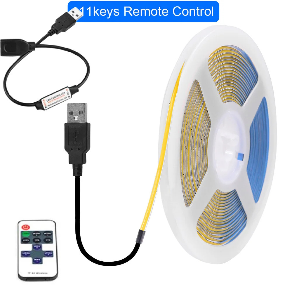5V USB 3mm PCB COB LED Strip Light with Switch Dimmer Remote Control 320 LEDs