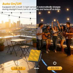 50FT Solar String Lights Outdoor Waterproof IP65 with Usb-Charging , Solar Power