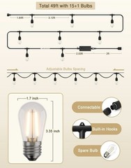49Ft LED Outdoor String Lights Waterproof IP65,App Control,Compatible with Alexa