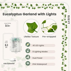 Ivy Vine Garland with 40 Fairy Lights – Vintage Greenery Decor with Remote & …