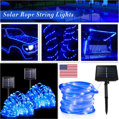 39FT Solar Rope Lights Outdoor Waterproof Blue LED PVC Tube Fairy String Lights