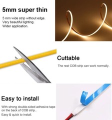 Super Thin 5mm COB LED Strip 12V 24V Flexible Dimmable LED Tape For Home Room