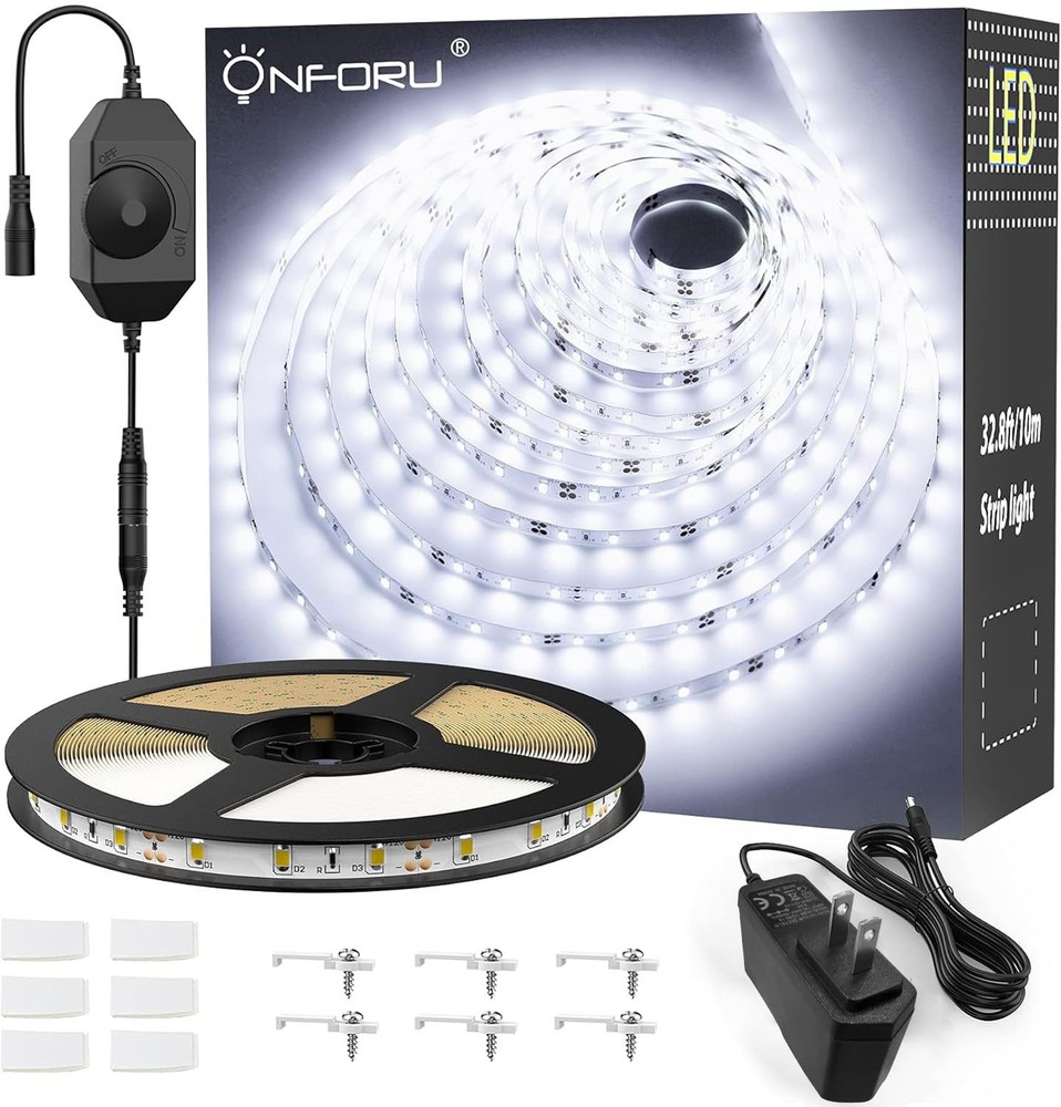 White LED Strip Lights, 32.8FT 6000K Super Bright Dimmable Tape Light Kit, 60…