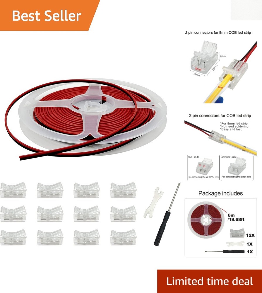 Elegant 12 Pack 8mm Solderless LED Connectors with 19.68ft Cable – Modern Design