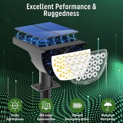 Solar Lights Outdoor Waterproof IP65, 76 LED 3 Lighting Modes Solar Spot Ligh…