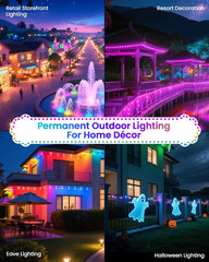 200FT RGB+IC Permanent Outdoor Lights, 24V Year-Round Roof & Eaves Lighting with