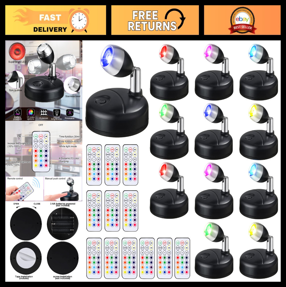 12 Pcs Battery Operated Spotlights Indoor LED Spot Display, Black