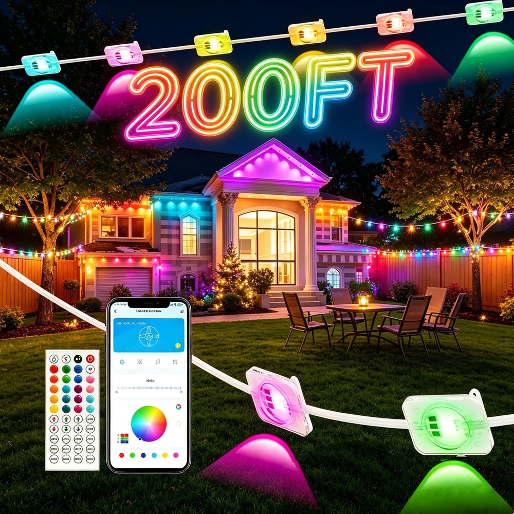 LED Permanent Outdoor Lights 60M, 24V Bluetooth RGB with APP & Remote Control