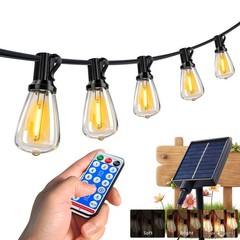 60FT Solar String Lights Waterproof 3 Mode w Remote USB & 16 ST38 Bulbs Camping