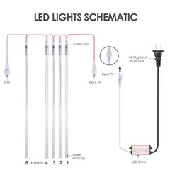 8 Tubes 192 LED Meteor Shower Rain Lights 11.8 inches Cascading Icicle Lights