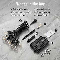 100FT Solar String Lights Outdoor, IP65 Waterproof Shatterproof LED Bulbs, Solar