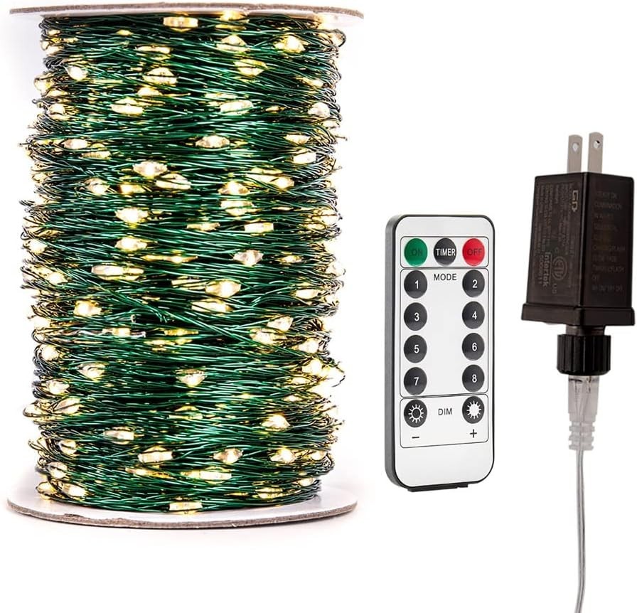 Green Wire Fairy String led Light Plug in 200ft Bright 600 LED Waterproof OTH031