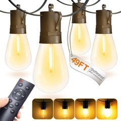 49FT Outdoor String Lights Dimmable Remote IP65 Waterproof Christmas Lights