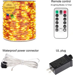 100 FT Warm White Fairy Lights Plug in Copper Wire String Lights with Remote, Ti